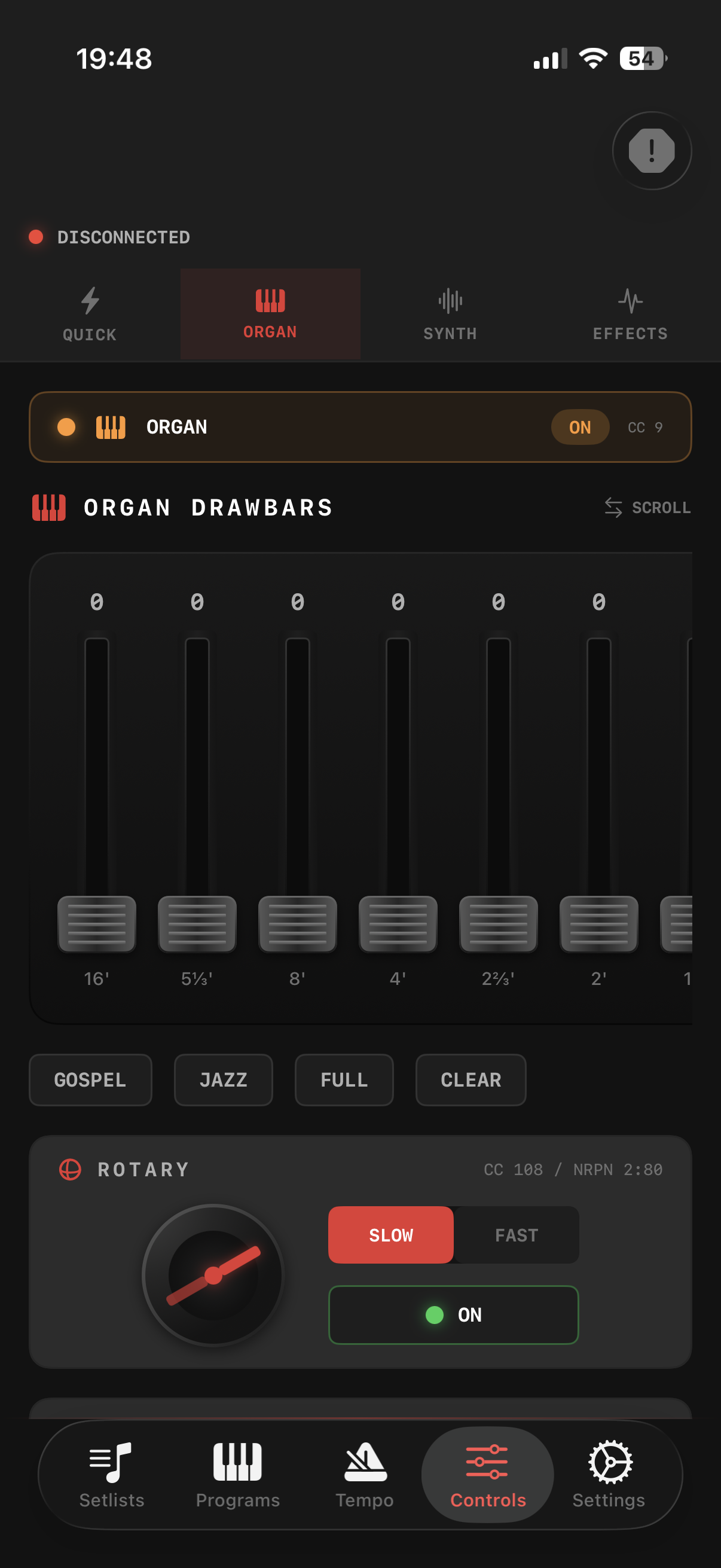 Organ drawbars