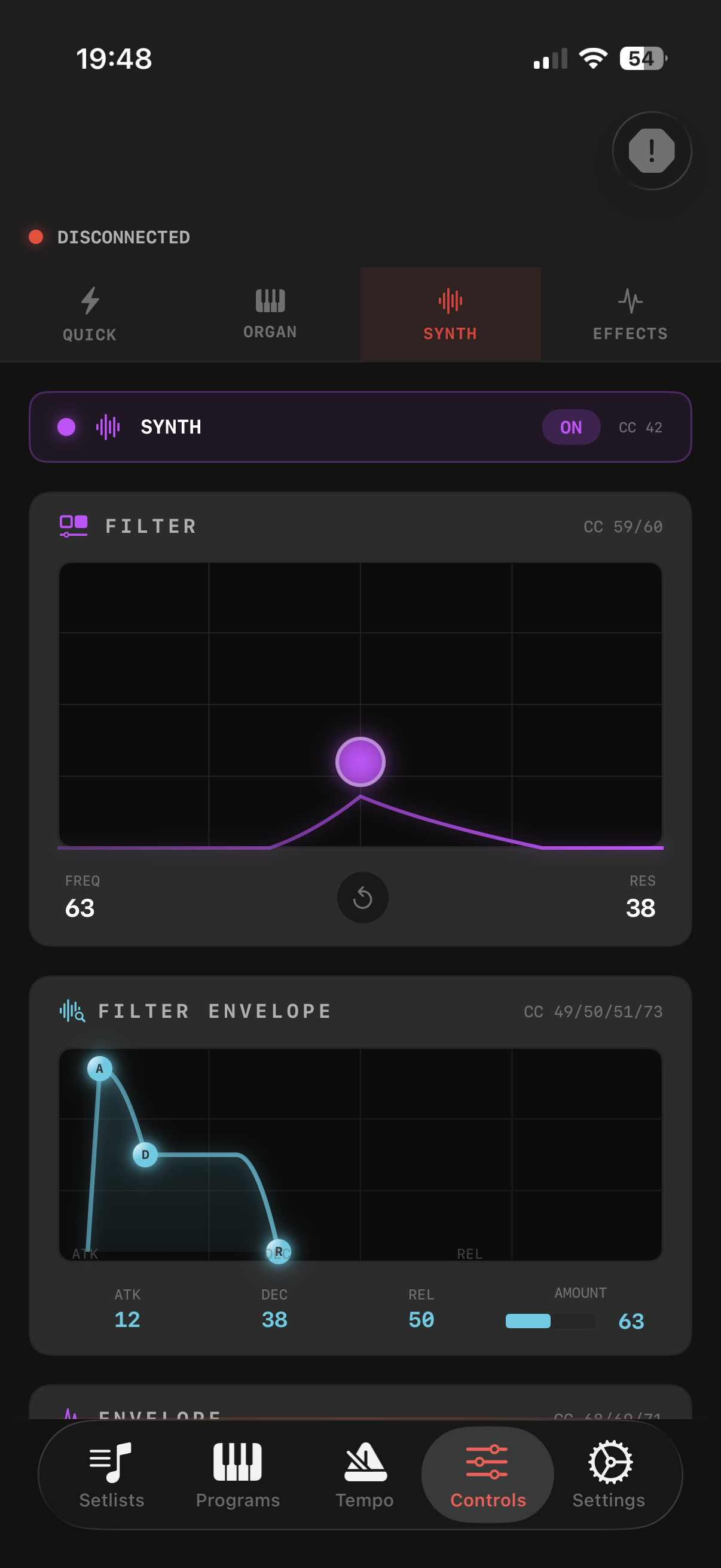 Synth filter controls