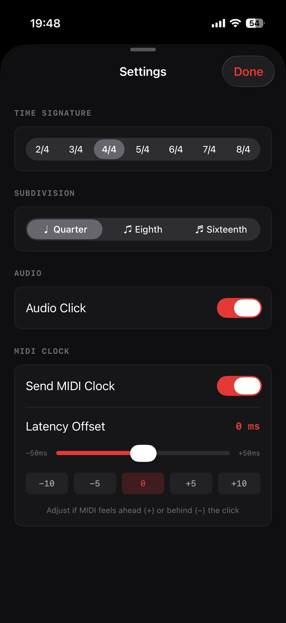 MIDI Clock and tempo settings